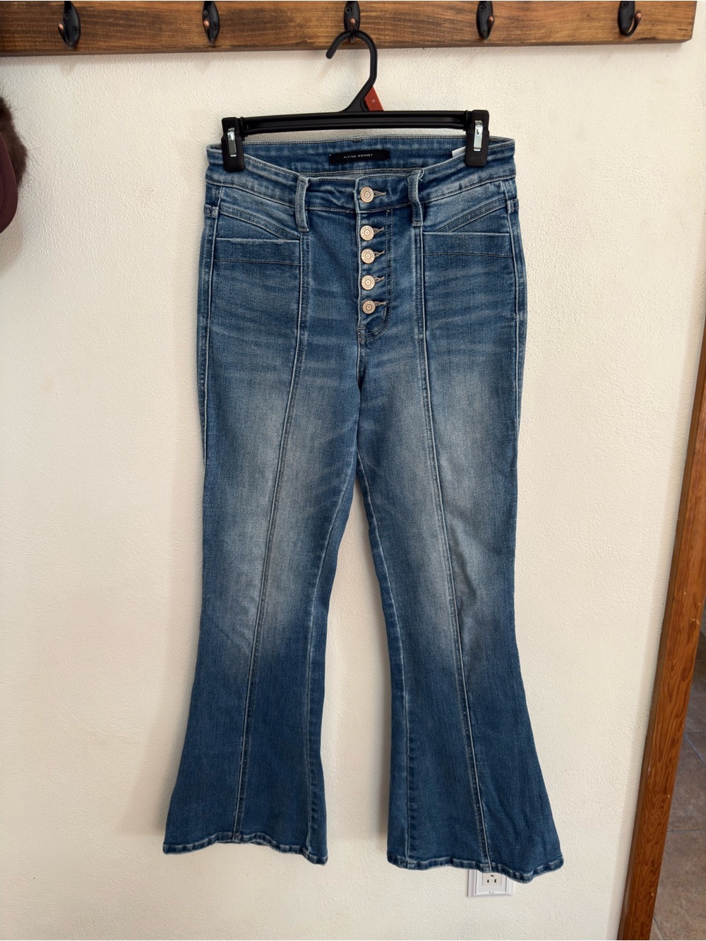 Flying Monkey High-Rise Button-Fly Medium Wash Flare Denim Jeans